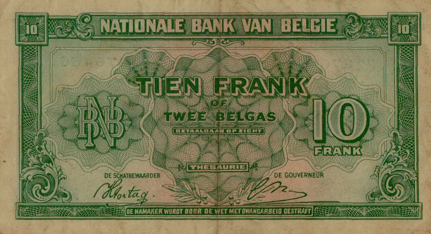 Belgium 10 1943 VF P-122